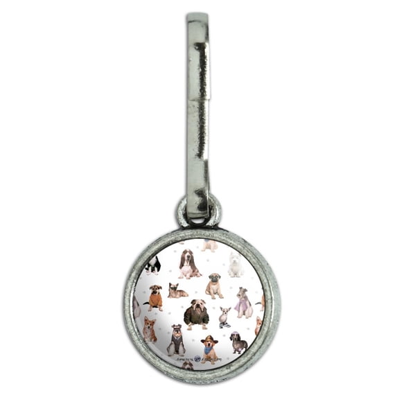Cool Dogs in Outfits Paw Print Pattern Antiqued Charm Clothes Purse Suitcase Backpack Zipper Pull Aid
