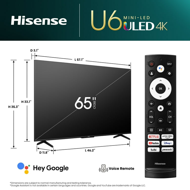 Hisense 65-Inch Class U6 Series Mini-LED QLED Google Smart TV (65U6K) - QLED, 600-Nit, Dolby Vision IQ & Dolby Atmos, Full Array Local Dimming Hisense 65-Inch Class U6 Series Mini-LED QLED Google Smart TV (65U6K) - QLED, 600-Nit, Dolby Vision IQ & Dolby Atmos, Full Array Local Dimming