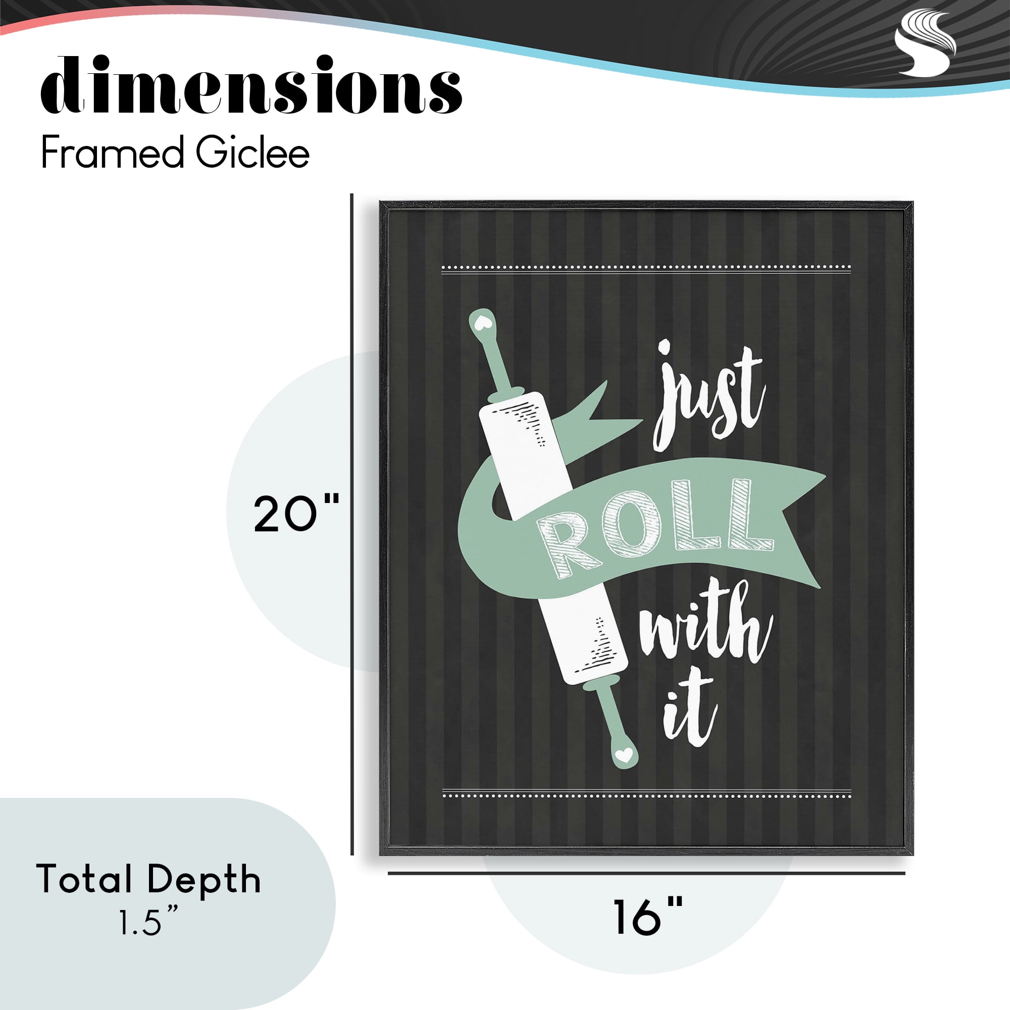 Roll With It Black & Green Black Framed Giclee Art, design by Lettered and Lined