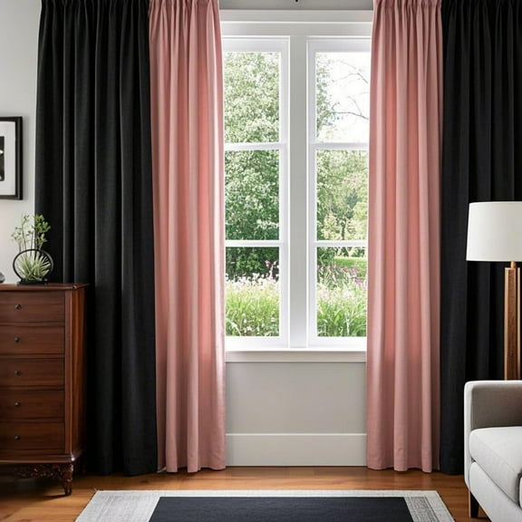 SMILETIME Pink & Black 4 Panels Set Rod Pocket Design Light-Filtering & Thermal Insulation Ideal for Living Room, Bedroom & Office Windows