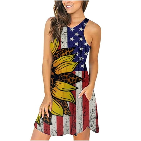 

Juebong Women s Sleeveless Tank Top Dress Personality Print Round Neck Pocket Dress
