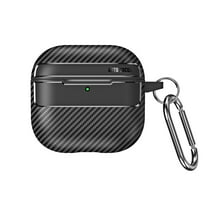 ELEHOLD for Airpods 4th Gen 2024 Case,Carbon Fiber Pattern Electroplated Women Men Shockproof Full Body Protective Cover with Ring Buckle for Airpods 4th Gen 2024,Black