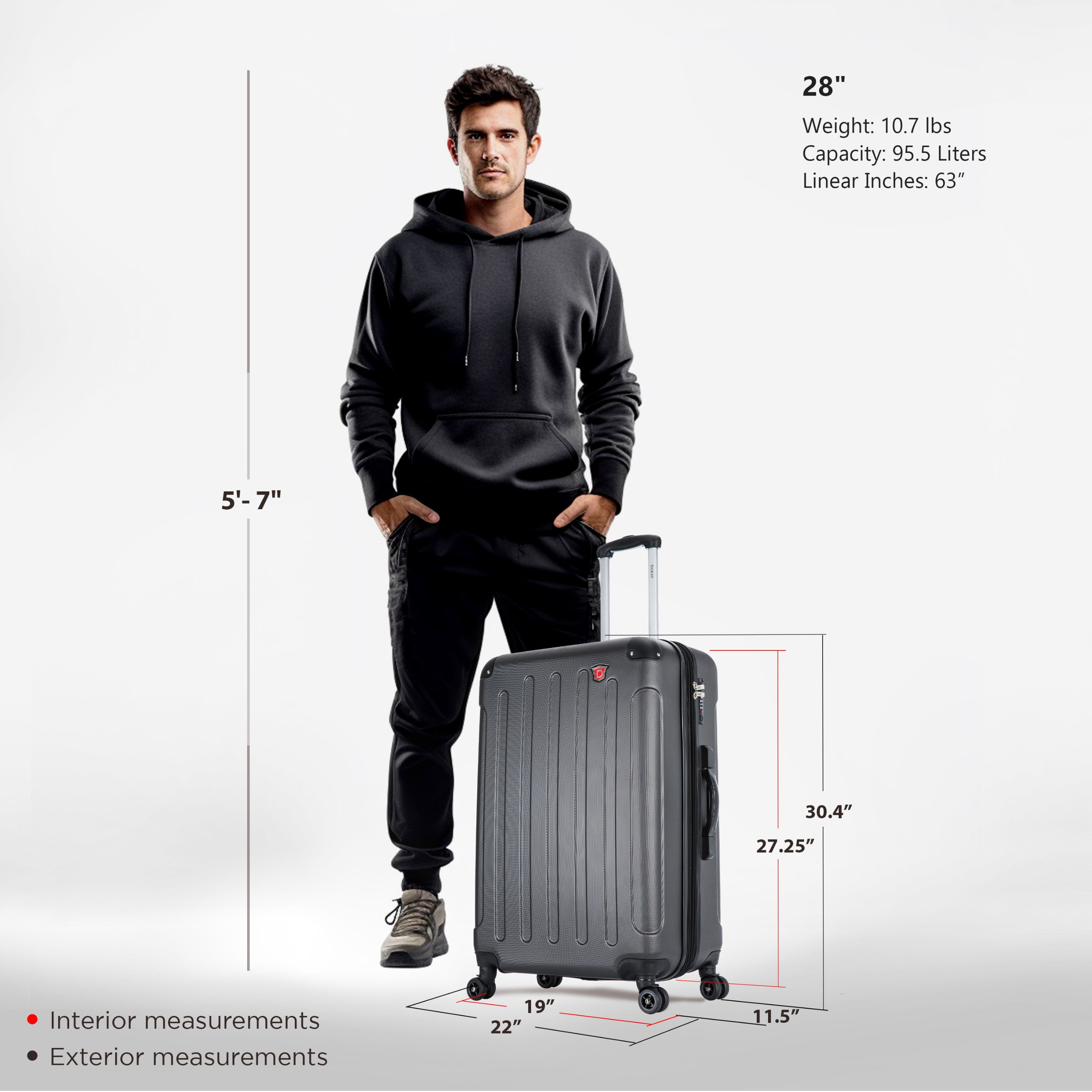 DUKAP Intely 28" Hardside Lightweight Luggage with Spinner Wheels and Integrated Weight Scale, Gray