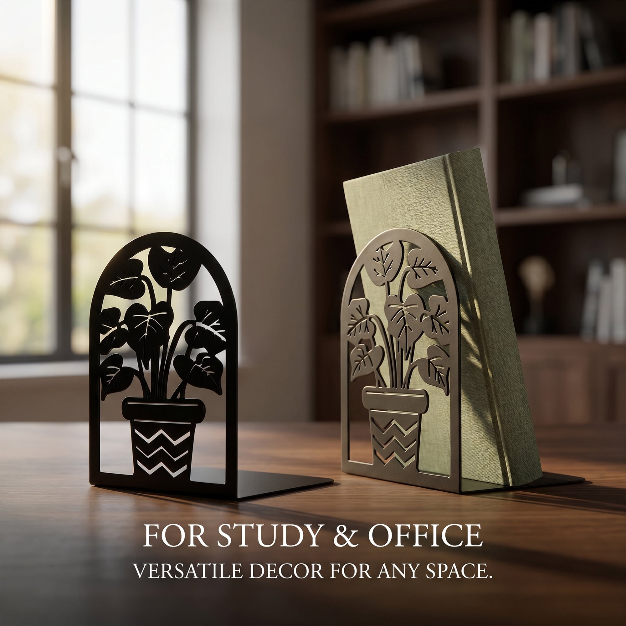 Unique Bargains Metal Tree Design Book Ends for Shelves Black Plant StyleG 4.7"x3.5"x6.8"