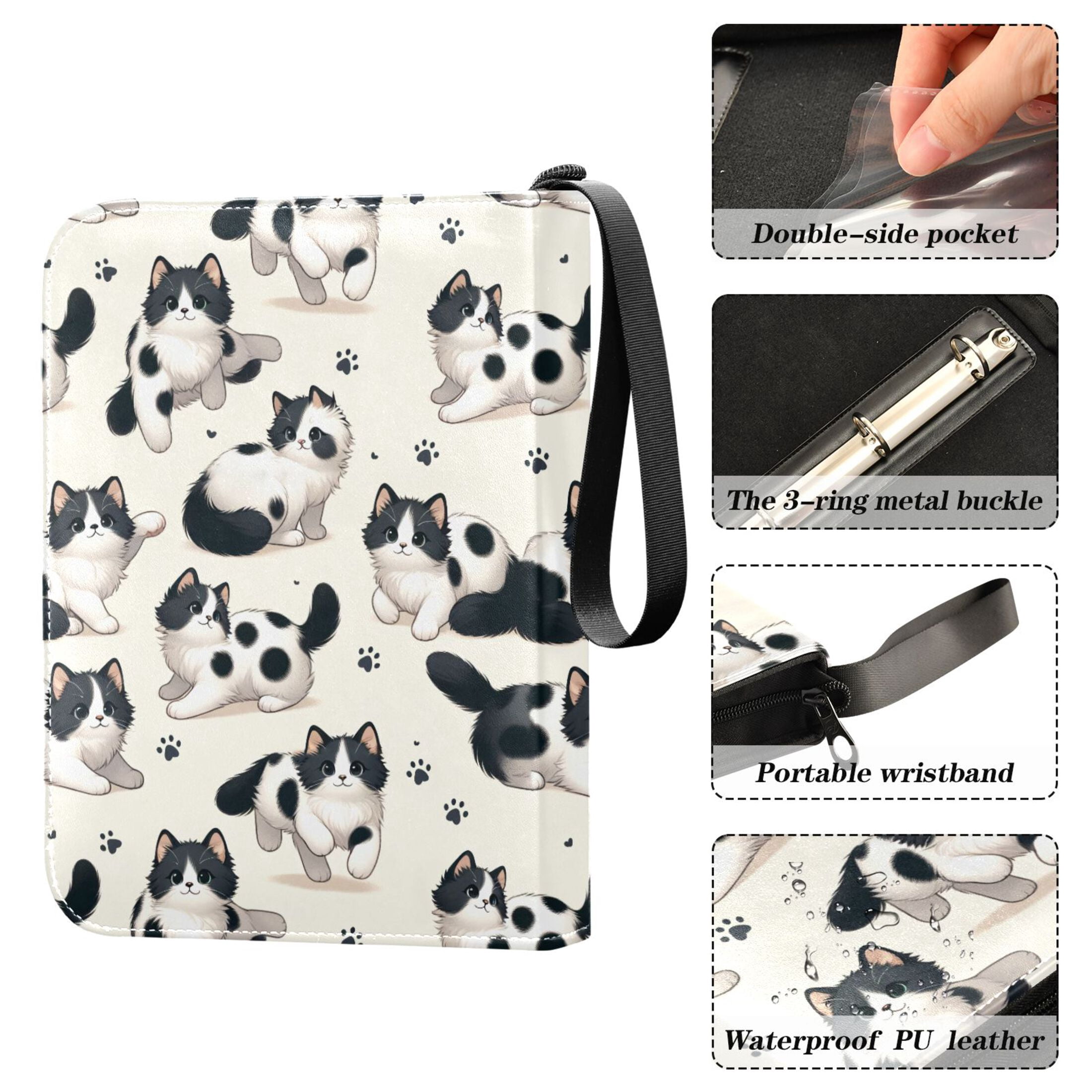 ALAZA Cute Cat Footprint Trading Card Binder 4 Pocket Cards Collection Album 400 Folder Holder