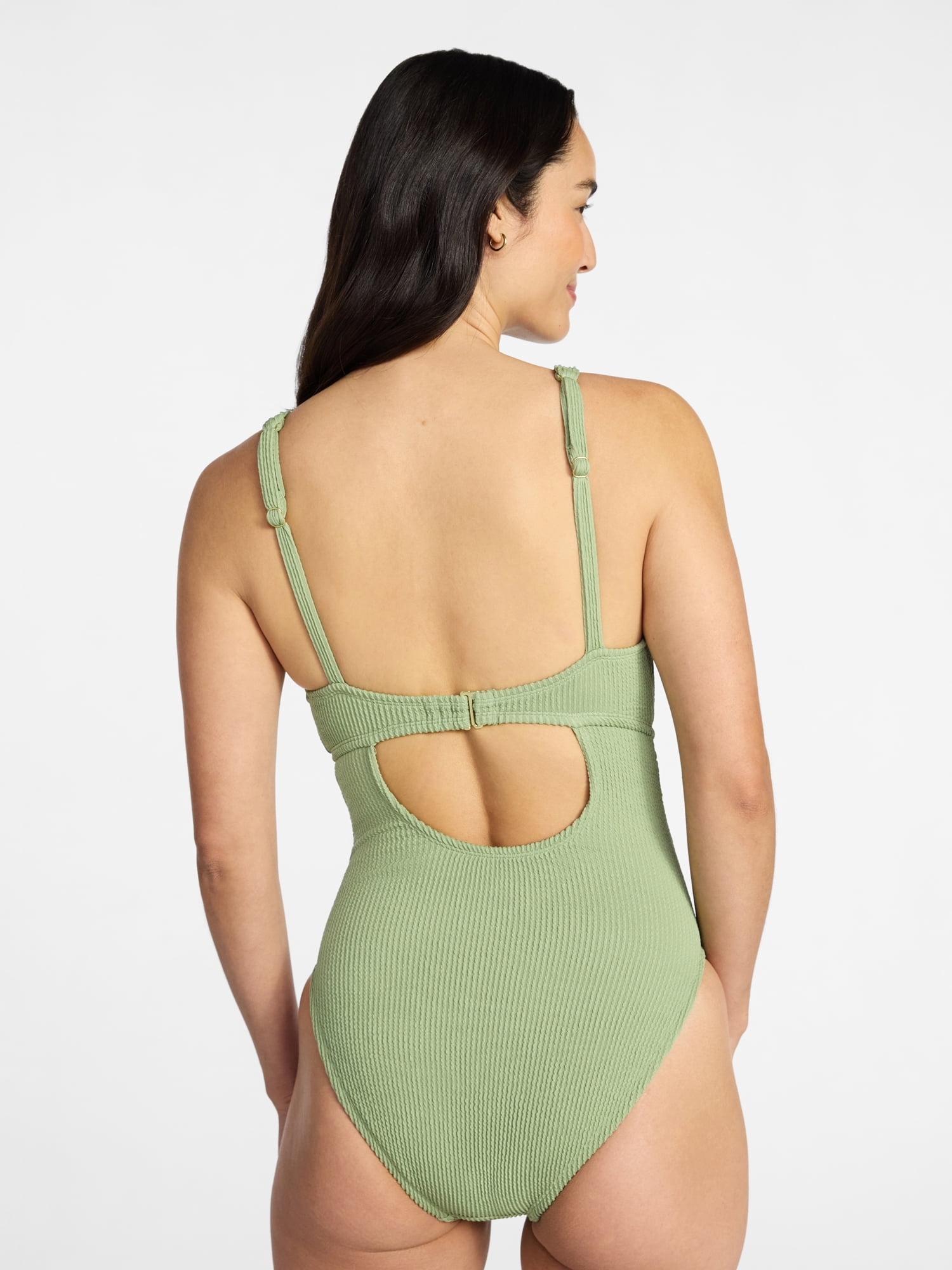 Time and Tru Women's and Women's Plus Size Crinkle Plunge Tie Front One Piece Swimsuit, Sizes XS-3X