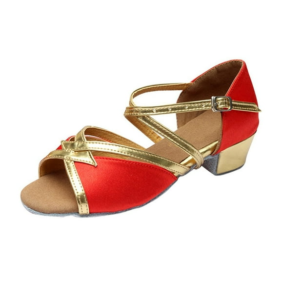 Gubotare Dress Shoes for Girls Dress Shoes Mary Jane Low Heel Princess Flower Wedding Flats Glitter Shoes (Red,3)