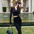 thumbnail image 2 of Ropa de mujer, tiro real, hermana, sexy, cuello en V, planchado de ladrillo, camiseta de manga larga, cintura alta, falda de cola de pez, traje de alta calidad, 2 of 5