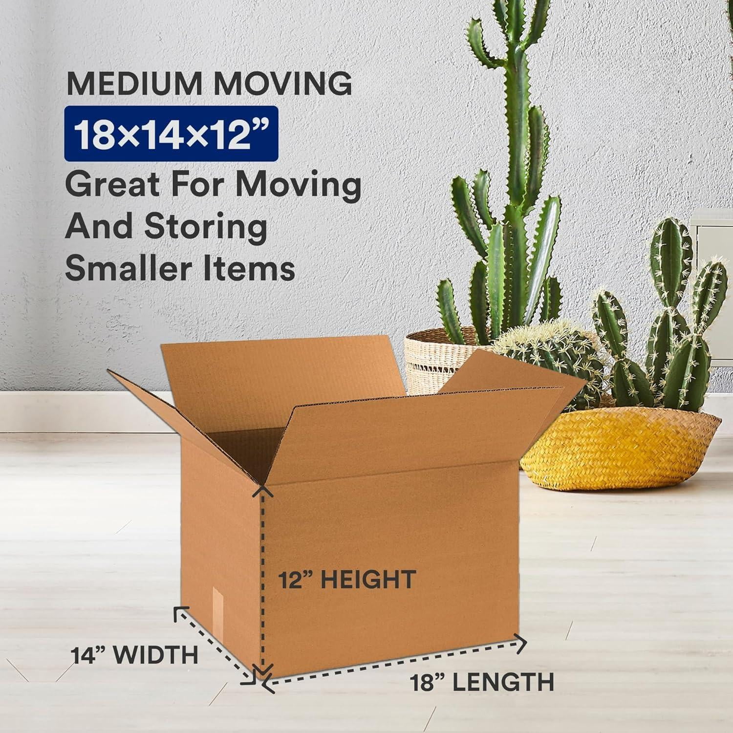 Moving Boxes 18"l X 14"w 12"h (20-pack) Medium + Packaging Tape (2-pack) - Shipping  Mailing Packing And Storage