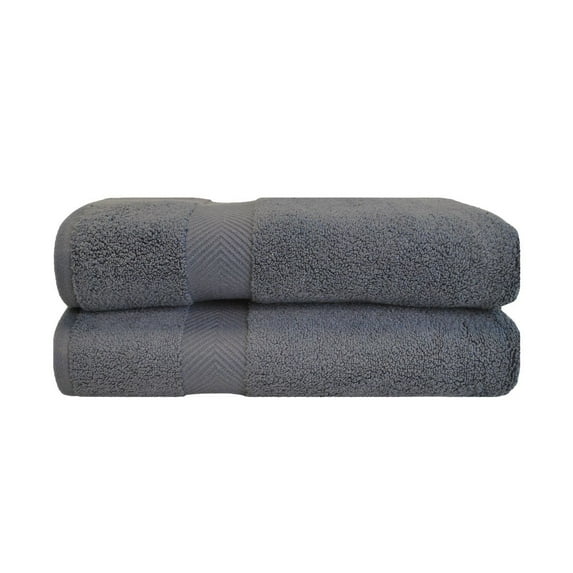 Zero Twist 575 GSM 100% Combed Cotton Chevron Border 2-Piece Bath Sheet Set Grey
