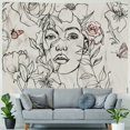 thumbnail image 4 of ONETECH  Abstract Woman Face Tapestry Floral Leaves Butterfly Art Line Lady Beige Black Flower Aesthetic Modern Sketch Minimalist Simple Wall Hanging Bedroom Living Room Dorm Decor, 4 of 6