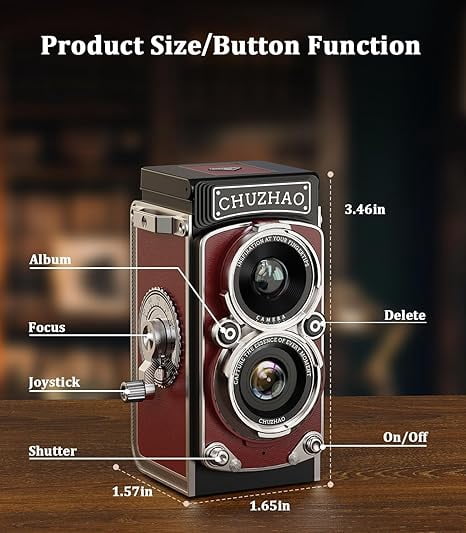 CHUZHAO Vintage Mini Digital Camera, Portable TLR Style Retro Point and Shoot Compact Small Pocket 1080P FHD Video 12MP Autofocus Vlogging Camera with 16 GB Card for Beginners Teens Adults Red