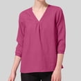 thumbnail image 6 of FAHXNVB Womens 3/4 Sleeve Cotton Linen T-Shirts V Neck Pleated Front Tees Tops Lightweight Breathable Fashion Casual Shirts, 6 of 7