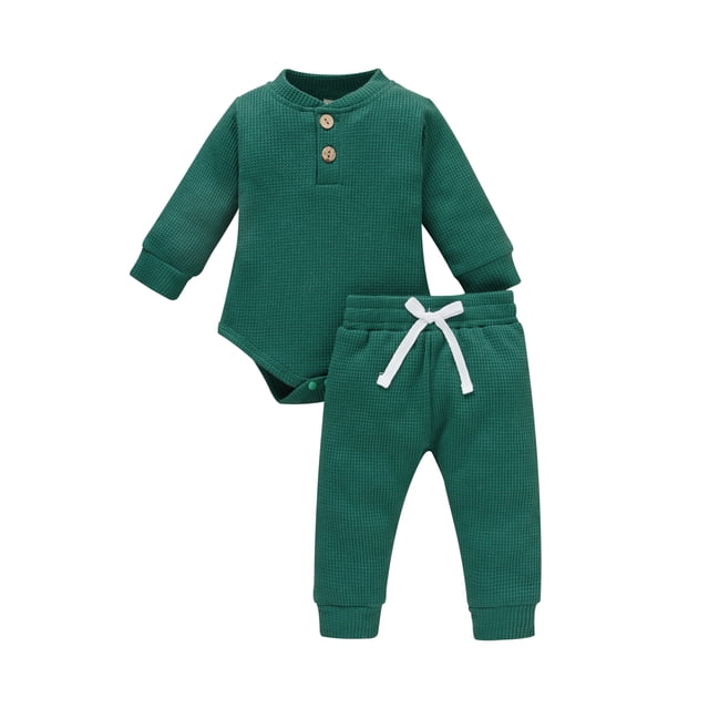 ITFABS Ensemble de Barboteuse à Manches Longues et Pantalon à Boutons pour Bébé