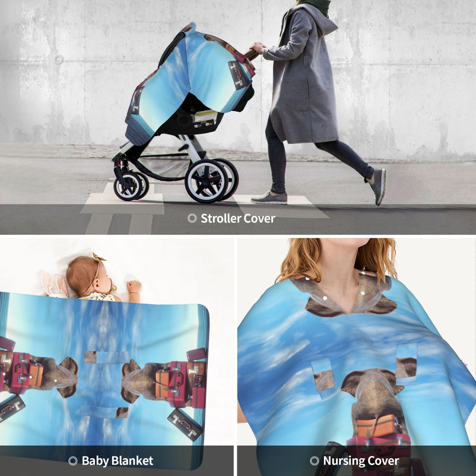 Car Seat Cover Baby - Elephant Sits On Luggages Breathable Infant Car Seat Cover for Baby Carseat, Lightweight Comfort Baby Essentials Must Haves Newborn Stuff for Girl Boy