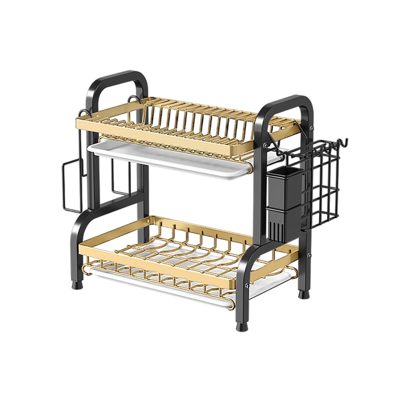 Dish Drying Rack, 2-Tier Dish Racks for Kitchen Counter with Carbon Steel Dishwasher Rack , Sturdy Dish Drainer with Knife, Fork & Plate Rack | Space - Saving Drying Rack Kitchen Gadget