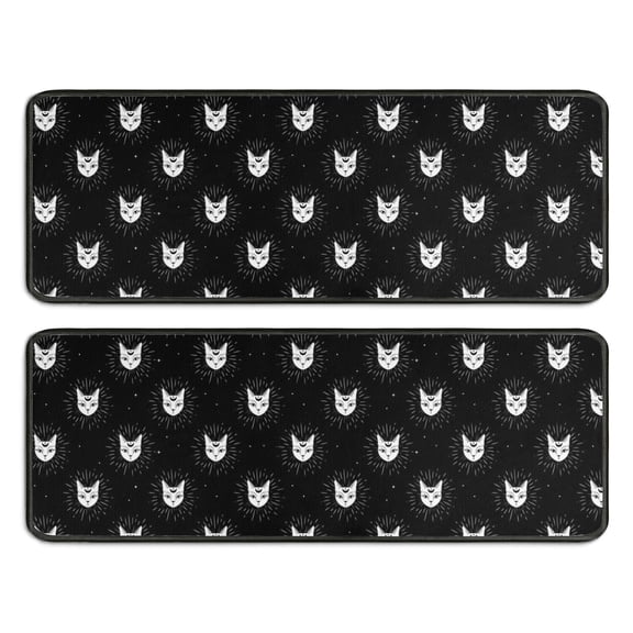 Kitchen Rugs Sets Of 2,Black Cat Head Pattern Anti Fatigue Kitchen Mat Rugs Non Slip Washable,Decorative Kitchen Floor Mats for Kitchen,Sink,Laundry,17"x47" 17"x47"