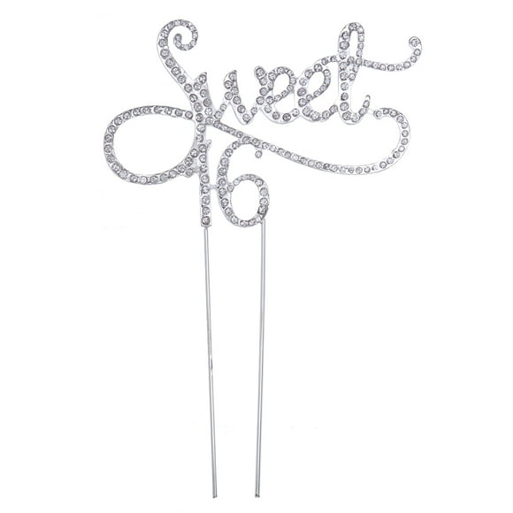 Monogramme Sweet 16 Cake Topper 16e Anniversaire de Naissance Strass en Cristal Cake Topper Décoratif pour Sweet 16 Thèmes de Fête Fournitures de Décoration (Argent)