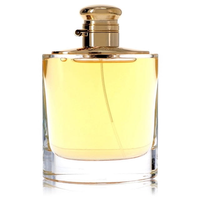 ralph lauren mujer de ralph lauren eau de parfum spray para mujer botella de vidrio transparente con líquido ámbar y atomizador metálico dorado, vista frontal centrada sobre fondo blanco; fragancia femenina lanzada en 2017 con notas de grosella negra, ruibarbo y pera, ideal para uso diario.