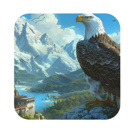 

Salouo Majestic Eagle Over Castle Print Round Coaster Drink Coasters Leather Bar Beer Beverage Coasters for Drinks Set of 4 for Tabletop Protection Coffee Table Decor