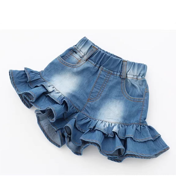 YMNXA Toddler Kids Girls Denim Shorts Summer Elastic Waist Double Layer Ruffled Hem Comfortable Fashion Shorts For Daily Wear,Blue,18-24 Months