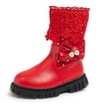 thumbnail image 2 of gcong Girls Mid Calf Boots Velvet Winter Fashion Boots Leather High Boots For Children, 2 of 7