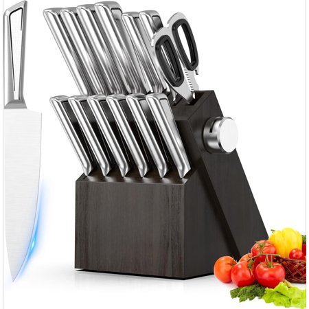 Japanese Stainless Steel 14-Piece Knife Set – Kitchen Block, Built-In Sharpener, Non-Slip Grips