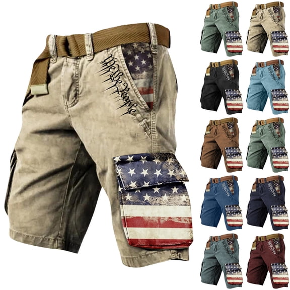 Us 250th Anniversary Dual Flag Patch Cargo Shorts with Multiple Pockets and Relaxed Fit, Awesome For Memorial Day Gatherings Backyard Grills Army Green L