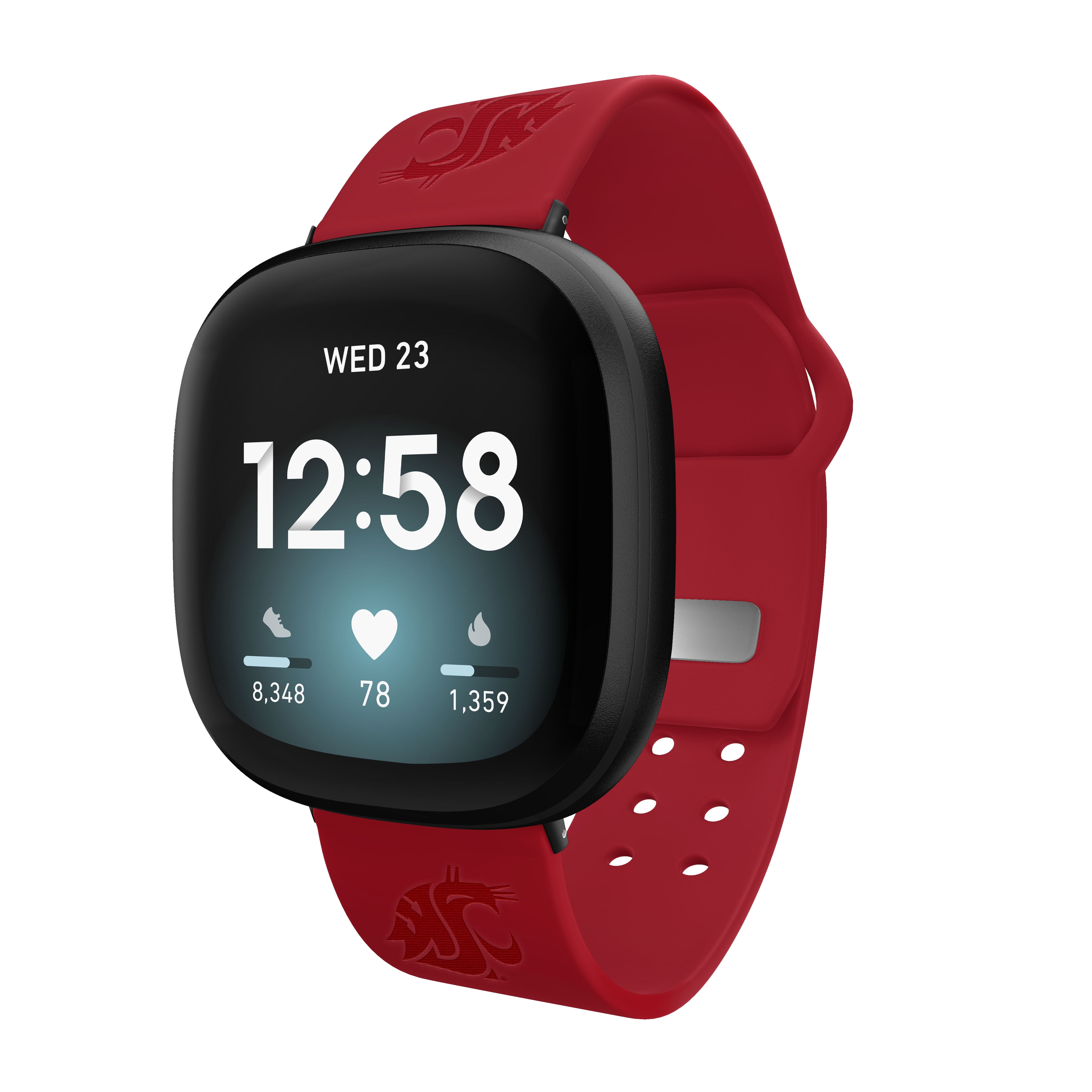 Washington State Engraved Silicone Unisex Watch Band for Fitbit Versa 3 and Sense (Crimson) by Affinity Bands