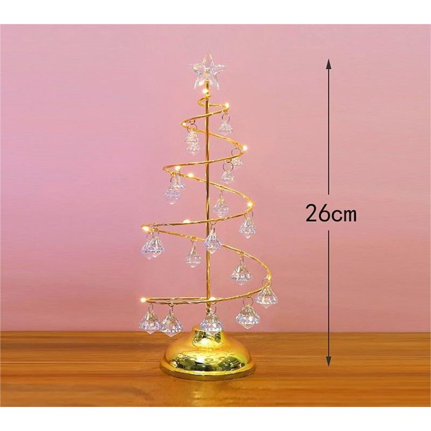 Regalo de decoraciones navideñas, árbol de hierro forjado galvanizado, cristal luminoso LED, adorno de luz nocturna para árbol de Navidad