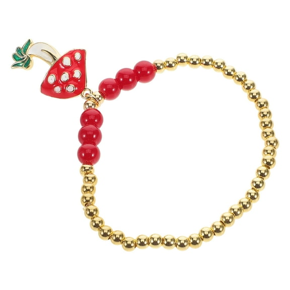 Raindrops Copper Bead Chain Bracelet with Red Mushroom Charm Adjustable Elegant