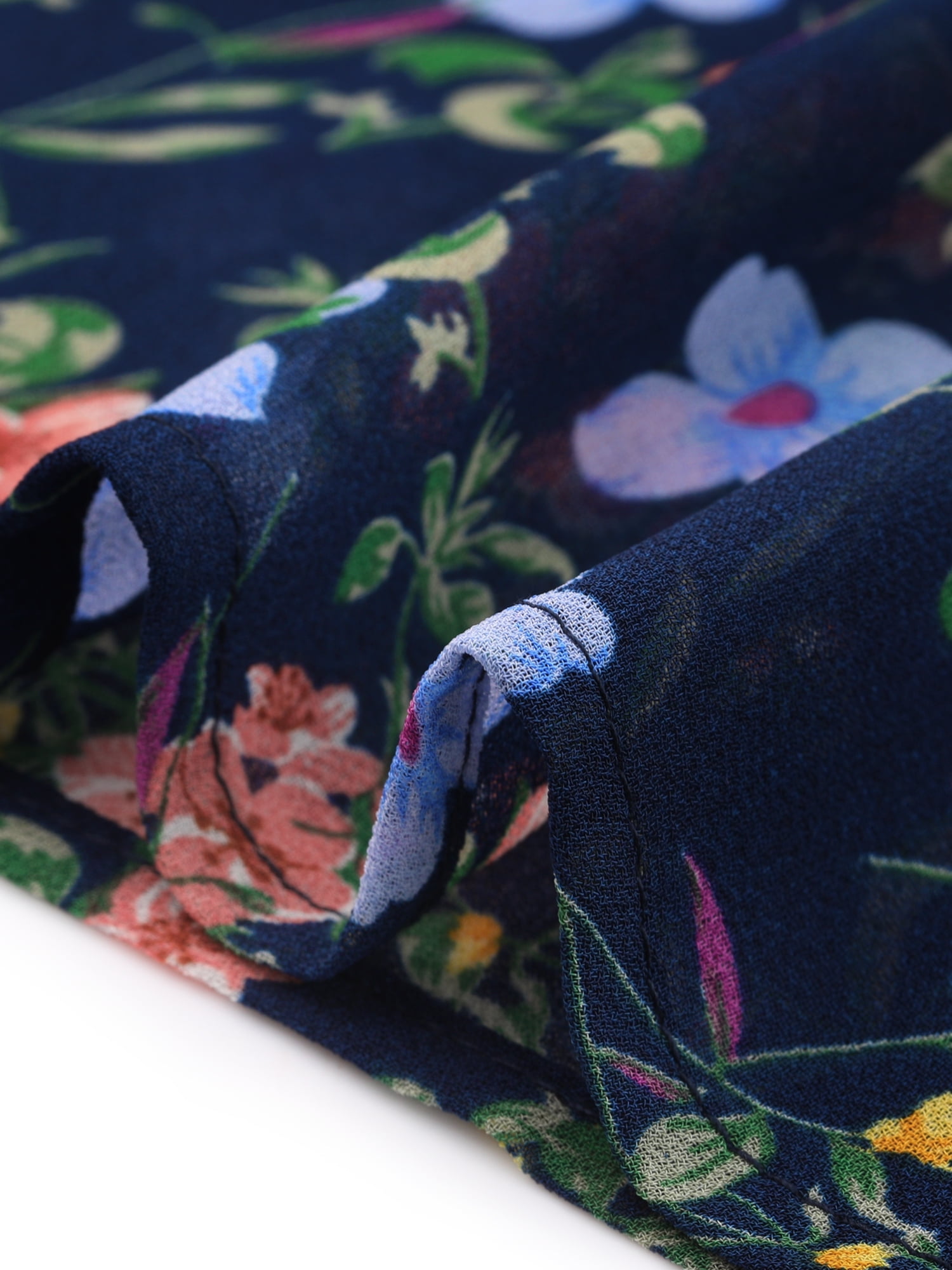 DARING DIVA Short Sleeve Ruffled Trim Floral Blouse M Dark Blue