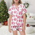 thumbnail image 2 of YUEHUA Girls Pajamas Silk PJS Set Pink Bow Satin Sleepwear Short Sleeve Jammies for Kids Valentine's Day Button-Down Nightwear size 7-14 Y, 2 of 4