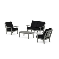 POLYWOOD® Prairie 4-Piece Deep Seating Set with Loveseat in Slate Grey / Midnight Linen