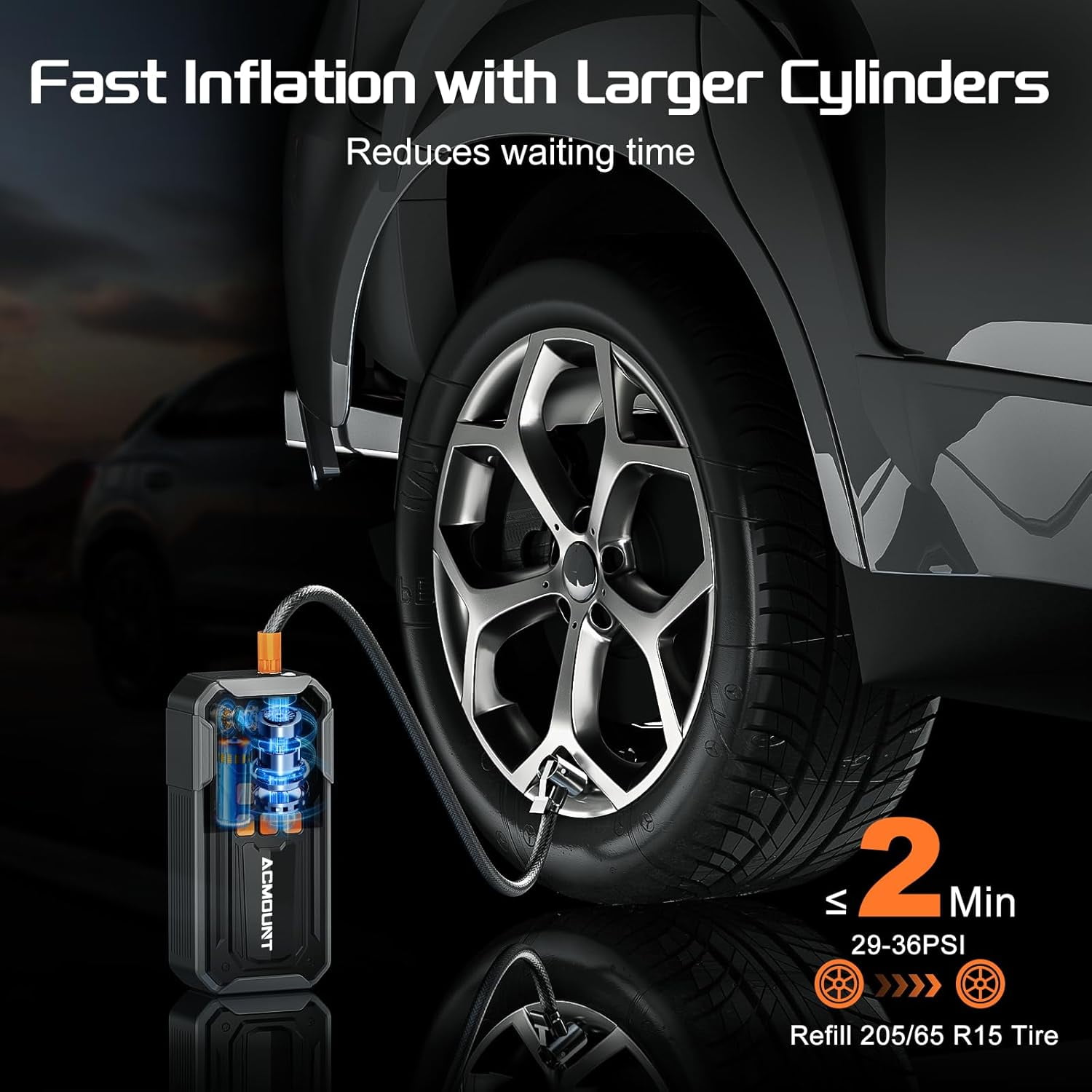 Tire Inflator, Acmount 160PSI Air Pump For Car Tires, 10000mAh Rechargeable Fast Inflation Tire Pump with LED Light and Auto Shut-Off Function for Car, Motorcycle, Bicycle, Balls
