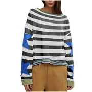 Koerxis Women'S Casual Loose Color Matching Round Neck Long Sleeved T-Shirt Loose Top Sweatshirt Long Sleeved Round Neck Top