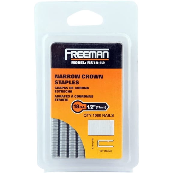 Freeman 1/2-Inch 18 GA Glue Collated Narrow Crown Staples, 1000 Count