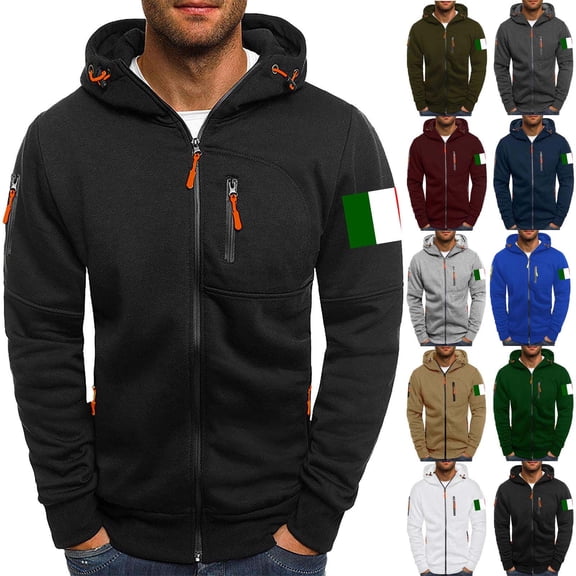 Txeol Mens Workout Full Zip Hoodie Casual Long Sleeve Athletic Sweatshirts with Multi Pockets Fall Winter Hooded Jackets,Khaki,S