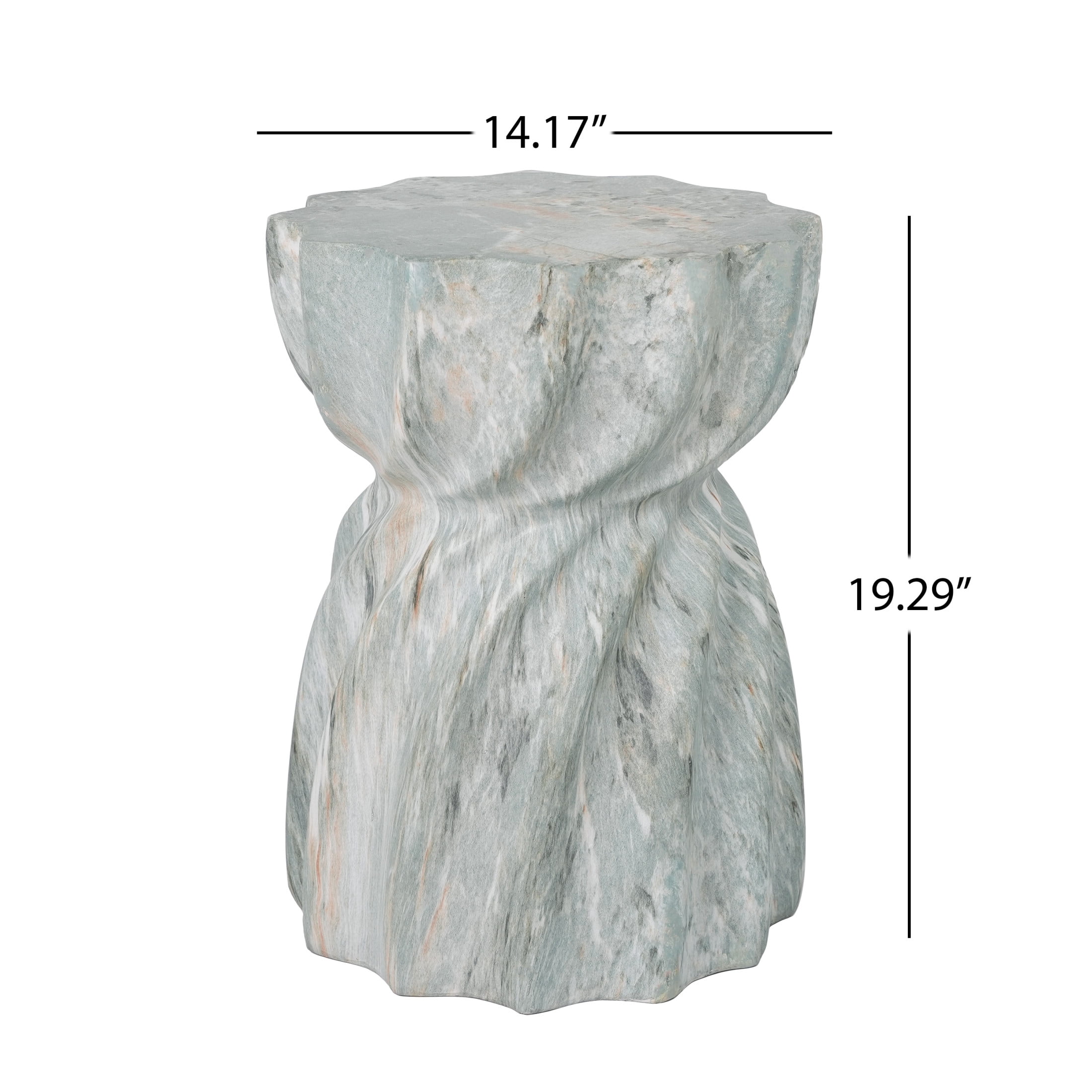 Christopher Knight Home 19" Indoor Outdoor Lightweight Concrete Hourglass Accent Side Table, Green Marble