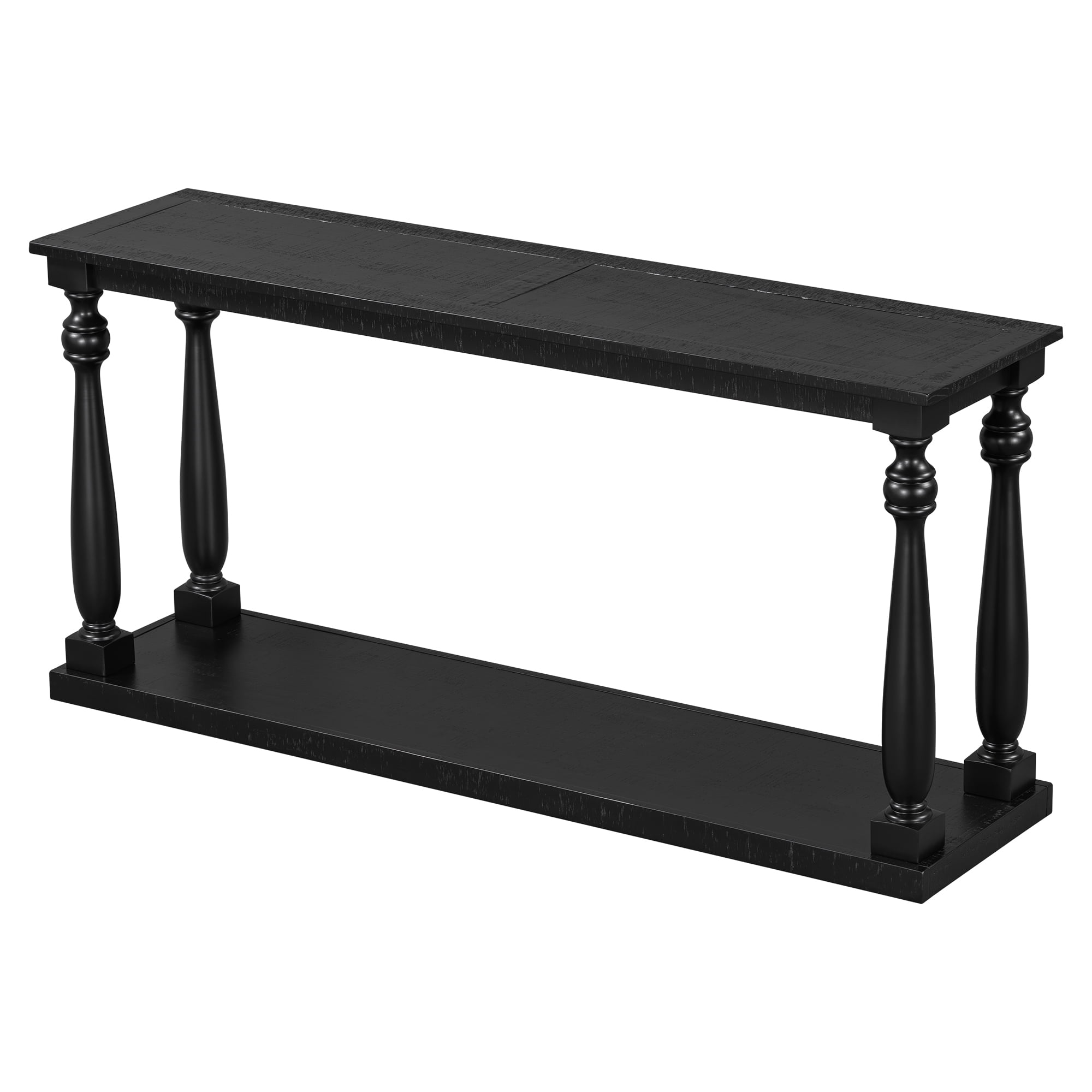 Euroco Retro Console Table,63" Extra Long Entryway Table with Bottom Shelf and 4 Vase Legs, 2-Tier Narrow Sofa Table Behind the Couch for Entryway, Hallway, Living Room,Black