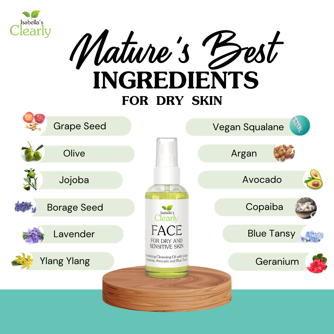 Isabella’s Clearly FACE, Natural Face Cleanser, Face Wash and Makeup Remover Oil | Deep Cleansing Oil with Hydrating Avocado and Vegan Squalane | 100% Pure, Made in USA (120ml)