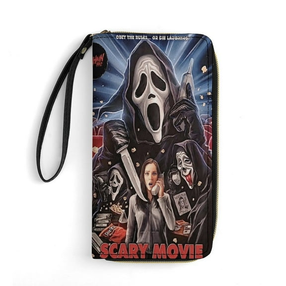 Ghostface Leather Wallet with Wristlet Credit Card Holder Zipper Clutch Stylish Purse for Women Men
