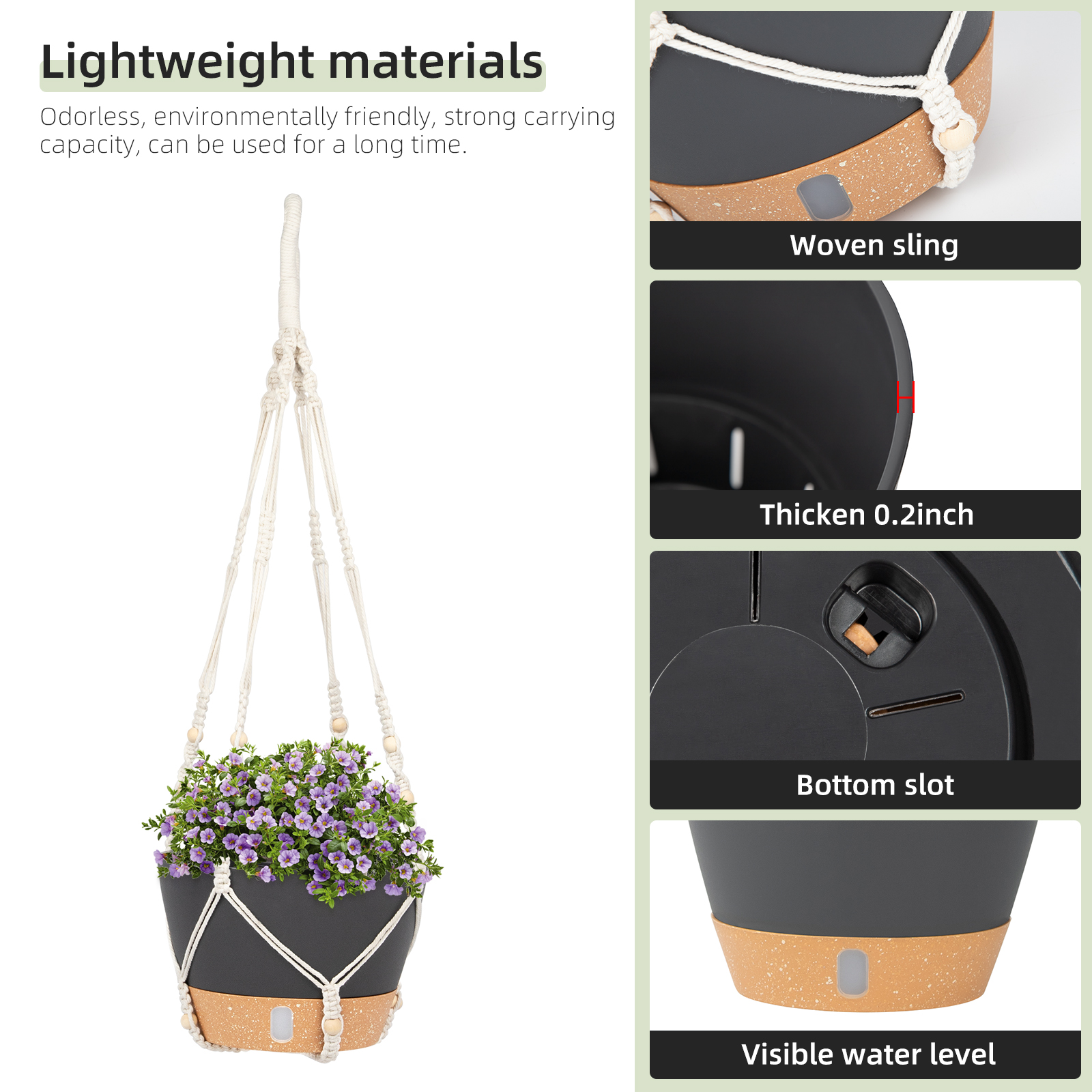 Qcqhdu 2 Pack 8 Inch Plastic Black Hanging Planters With 3 Hooks Hanging Plant Pot Basket With 6845