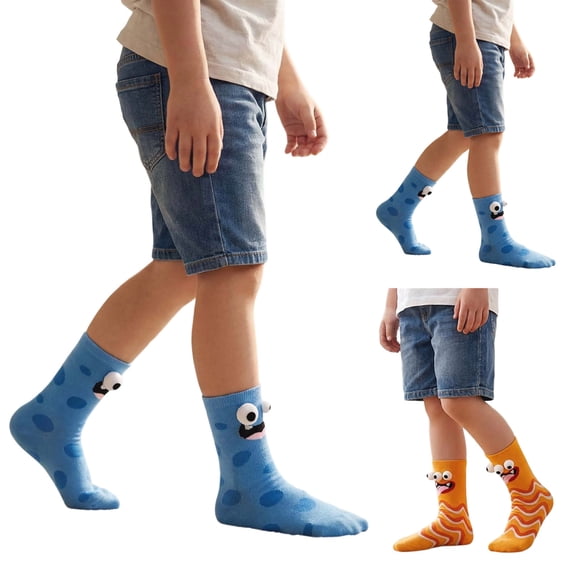 Lispipm Kids Cotton Socks Wacky Funny 3D Doll Cotton Socks Gift for Boys and Girls 2026 Toddlers Stretchy Stocking Blue 3-12 Years