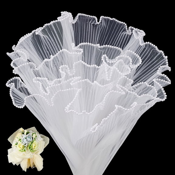 2bags 2pcs 8.75 Yards Flower Wrapping Paper White Flower Wrap Bouquet Wrapping Net Floral Packaging Mesh Wrap Roll with Double Wrinkle Waves for Valentine's Day Floral Supplies Polyester