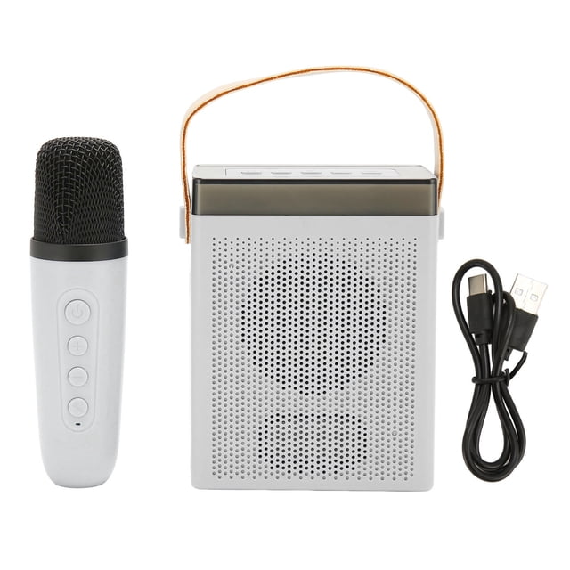 Juego de máquina de karaoke Vevor con altavoz Bluetooth recargable luz RGB y Micrófono inalámbrico blanco