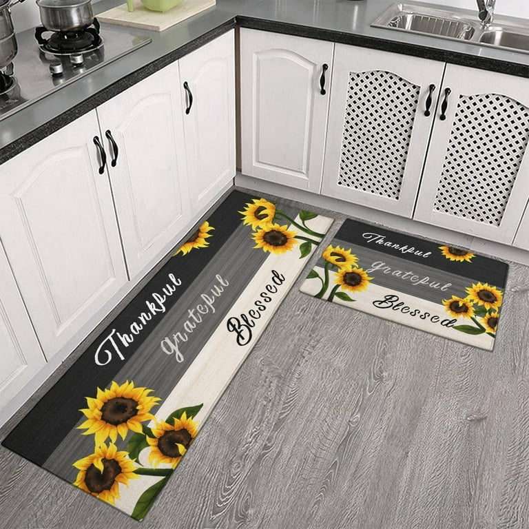 Black Boho Floral Kitchen Rug Set of 2 Anti Fatigue Bohemian Kitchen Mats  for Floor Non Slip Cushioned Farmhouse Kitchen Rugs and Mats Washable
