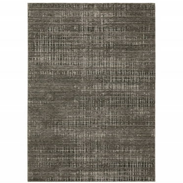 3 x 5 ft. Charcoal Gray Ivory Tan & Brown Abstract Power Loom Stain Resistant Rectangle Area Rug - Gray and Ivory