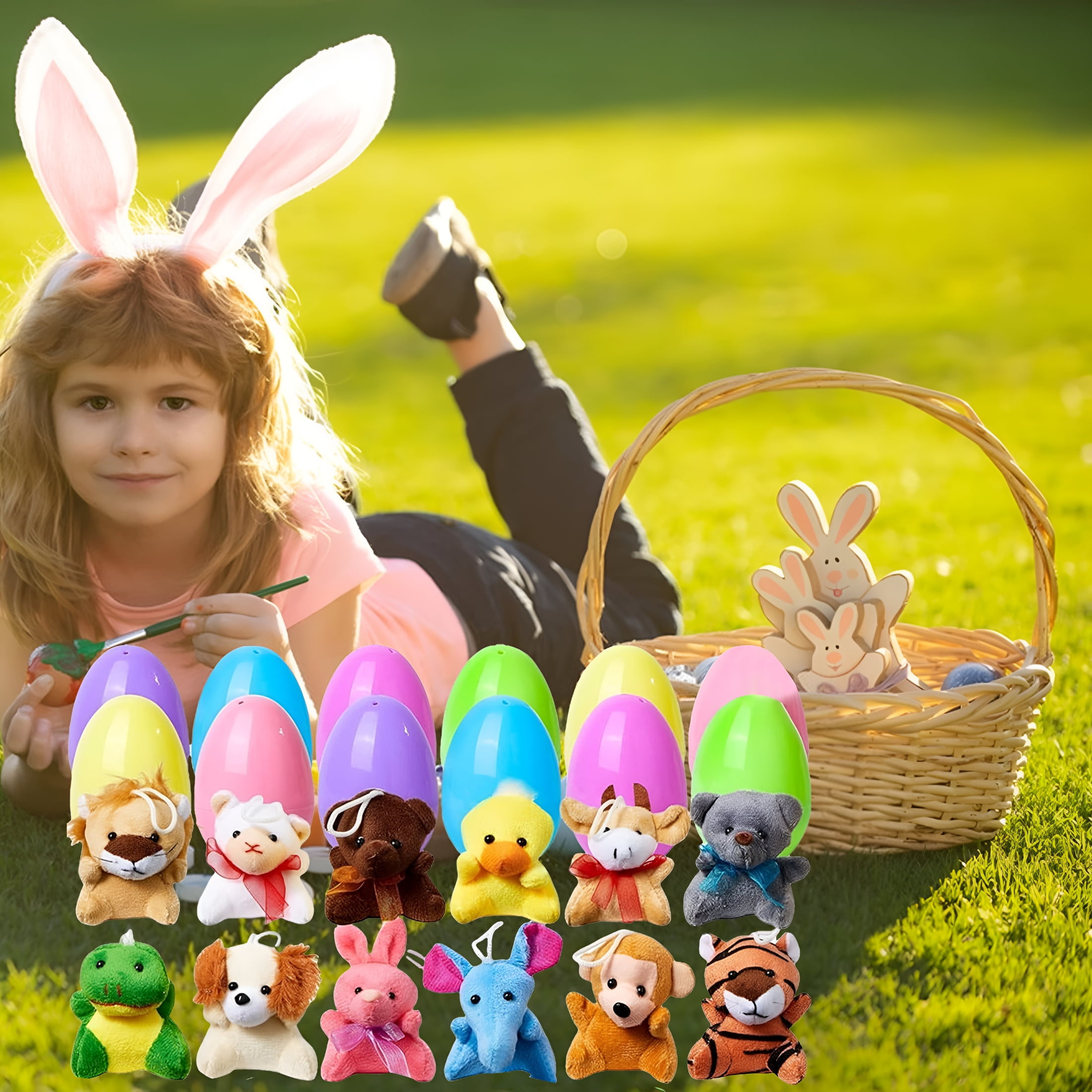 BESTSKY 2026 New Prefilled Easter Eggs of Mini Stuffed Animal Plush Toys Stuffer for Kids Easter Egg Hunt Filler and Party Classroom Prize Supplies 12Pcs / 24Pcs / 36Pcs(B)