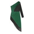 thumbnail image 2 of iixpin Women Tassel Fringed Latin Salsa Samba Dance Dress Long Sleeves Asymmetric Ballroom Dancewear Green XXL, 2 of 7